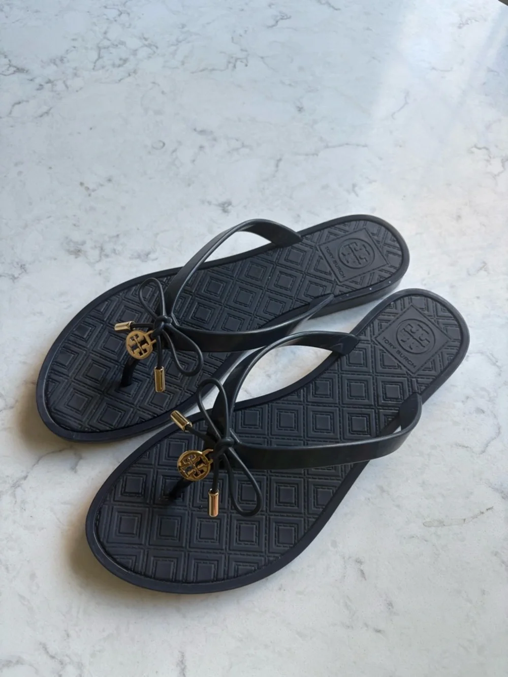 Tory Burch Black Jelly Flip Flops